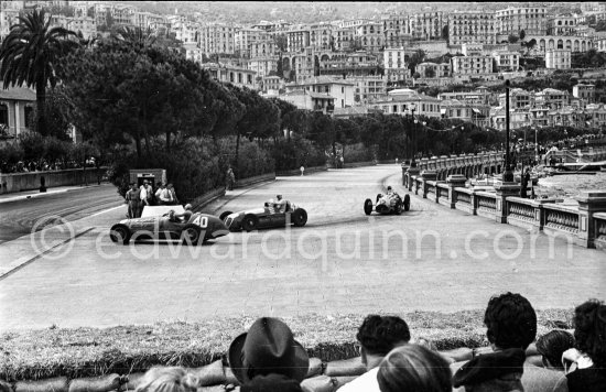 Alberto Ascari, (40), Ferrari 125, Louis Chiron, (48), Maserati 4CLT, Johnny Claes, (6) Talbot Lago T26. The bend at the Gazomètre. Monaco Grand Prix 1950. - Photo by Edward Quinn
