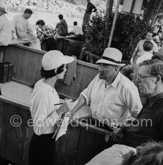 Stirling Moss\' father Alfred, Elsie Wisdom, wife of Tommy Wisdom, A J Aldington (right). Monaco Grand Prix 1952, transformed into a race for sports cars. This was a two day event, the Sunday for the up to 2 litres (Prix de Monte Carlo), the Monday for the bigger engines, (Monaco Grand Prix). - Photo by Edward Quinn