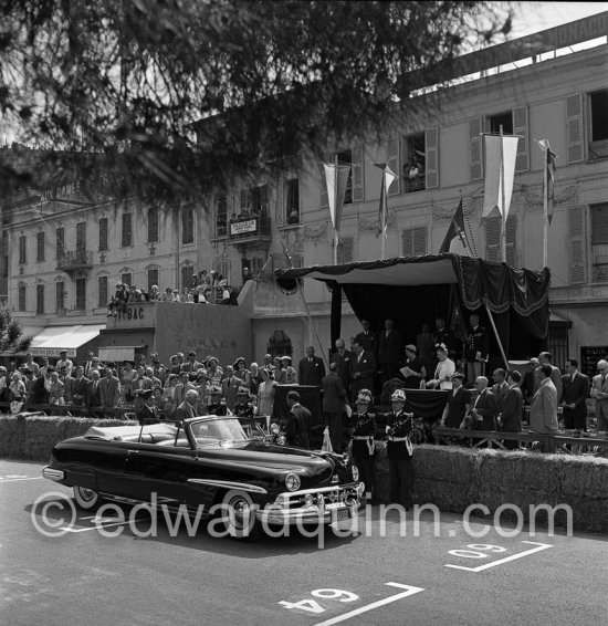 Prince Rainier of Monaco and his father Prince Pierre de Polignac (left), his mother Princess Charlotte and his sister Princess Antoinette. Monaco Grand Prix 1952, transformed into a race for sports cars. This was a two day event, the Sunday for the up to 2 litres (Prix de Monte Carlo), the Monday for the bigger engines, (Monaco Grand Prix). Car: 1950 Lincoln Cosmopolitan - Photo by Edward Quinn