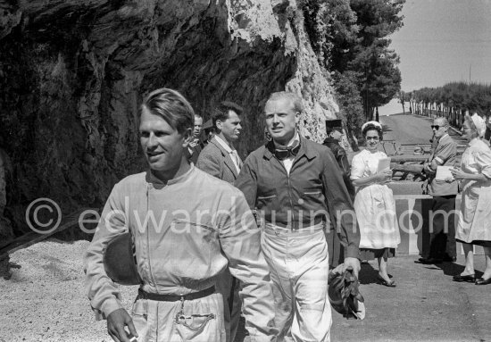 Peter Collins and Mike Hawthorn on the way to the hospital after their accident in lap 4. Monaco Grand Prix 1957. - Photo by Edward Quinn