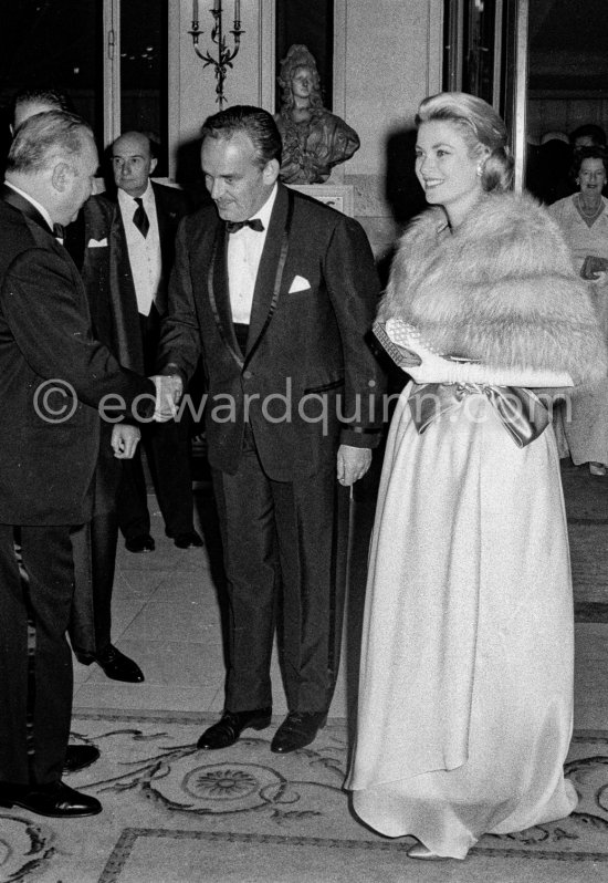 Princess Grace and Prince Rainier arrive for the gala they gave for the drivers. Monaco Grand Prix 1960. - Photo by Edward Quinn