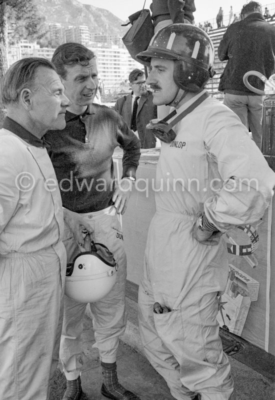 Graham Hill, Tony Brooks and Walter Ernest "Wilkie" Wilkinson, staff member of B.R.M. Monaco Grand Prix 1961. - Photo by Edward Quinn