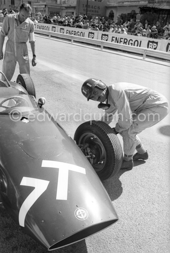 Graham Hill with Tony Brooks\' B.R.M.-Climax. Monaco Grand Prix 1961. - Photo by Edward Quinn