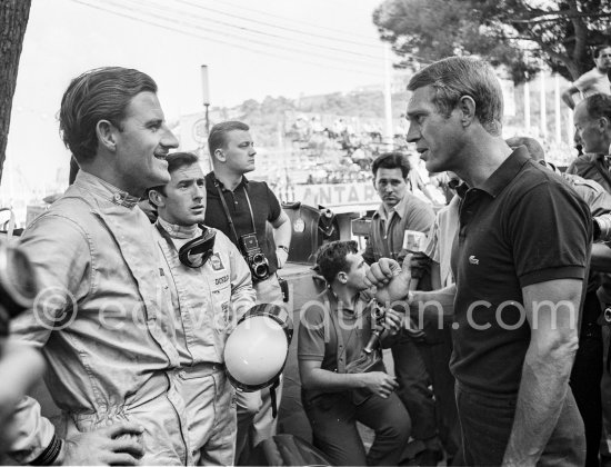 Steve McQueen, Graham Hill and Jackie Stewart. Monaco Grand Prix 1965. - Photo by Edward Quinn