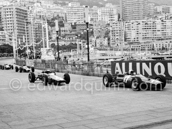 Lorenzo Bandini, (17) Ferrari 512, Paul Hawkins, (10) Lotus 33 Climax, Graham Hill, (3) BRM P261. Monaco Grand Prix 1965. - Photo by Edward Quinn