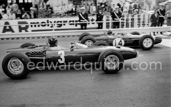 Graham Hill, (3) BRM P261. Jo Siffert, (14) Brabham BT11 BRM. Monaco Grand Prix 1965. - Photo by Edward Quinn