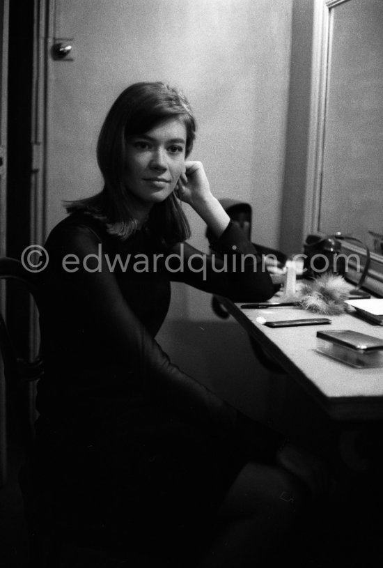 Françoise Hardy before a concert in her wardrobe at Casino Municipal. Nice 1964. - Photo by Edward Quinn