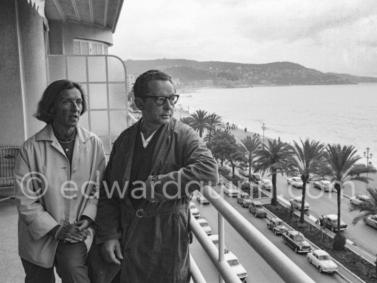 Hans Hartung and his wife Anna Eva, also an artist, on the balcony of their apartment, Promenade des Anglais, Nice 1961. - Photo by Edward Quinn