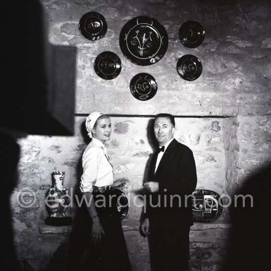 Grace Kelly and not yet identified person visit Galerie Madoura. Ceramics by Picasso. Vallauris 1955. - Photo by Edward Quinn