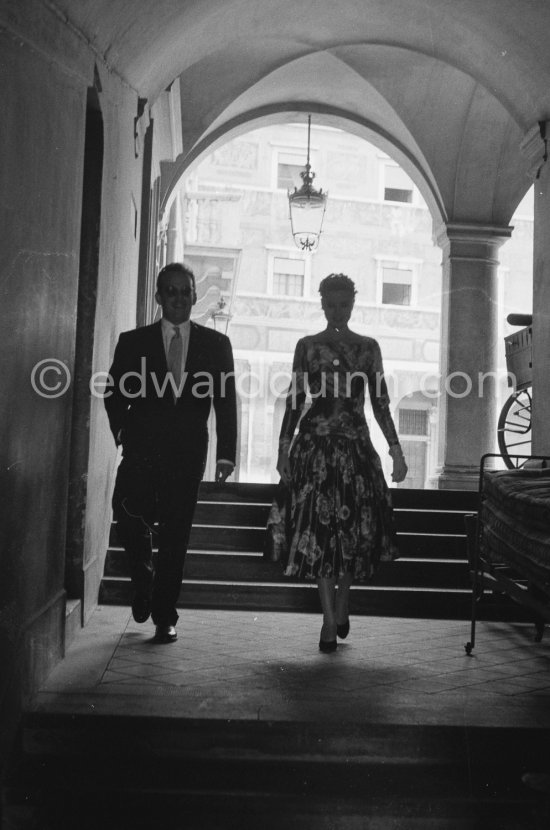 Prince Rainier III of Monaco meeting American film Star Grace Kelly (later to become Princess Grace) for the first time at his Monaco Palace in 1955. - Photo by Edward Quinn