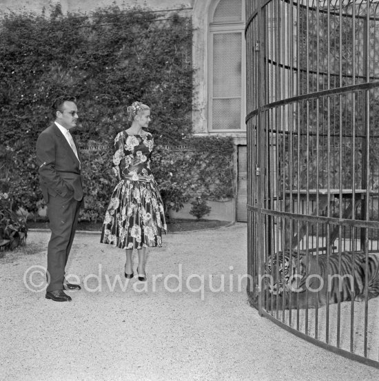 Grace Kelly’s first meeting with Prince Rainier, the man who would become her husband, 1955. To break the ice between two shy people it was decided they should go for a walk in the palace gardens. Prince Rainier brought Grace to his private zoo to show her his latest acquisition, a Bengal tiger. The couple were married in Monaco the following year. Monaco 1955. - Photo by Edward Quinn