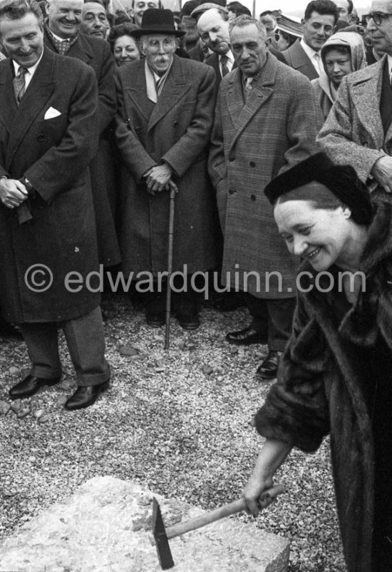 Nadia Léger, behind her Aimé Maeght, Maurice Thorez, Marcel Cachin, editor of the newspaper L\'Humanité. Musée Fernand Léger, Foundation Stone Ceremony, Biot 24 Feb 1957. - Photo by Edward Quinn