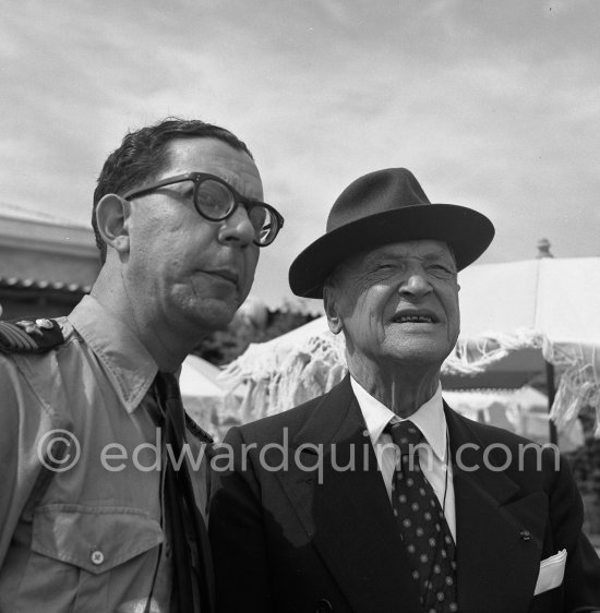 Somerset Maugham and an officer at the Nice Airport 1952. - Photo by Edward Quinn