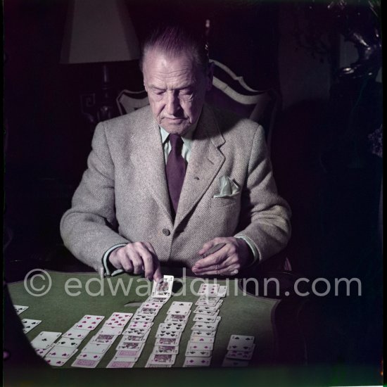 Somerset Maugham playing cards at his at Villa Mauresque. Saint-Jean-Cap-Ferrat 1953. - Photo by Edward Quinn