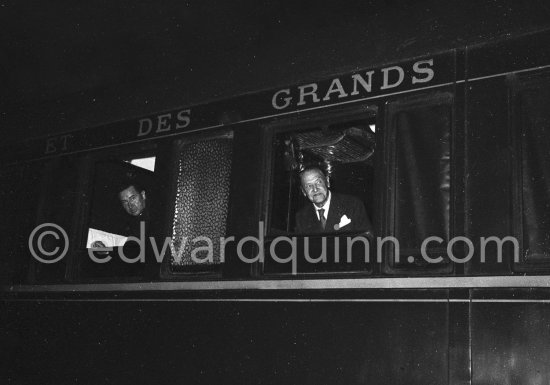 Somerset Maugham and his companion and secretary at the railway station of Beaulieu-sur-mer 1960. - Photo by Edward Quinn