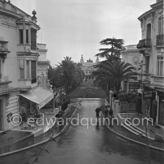 View of rainy Monte Carlo with Casino 1951. - Photo by Edward Quinn