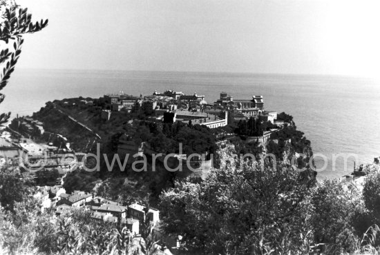 Le Rocher, Monaco-Ville, seen from the Jardins Exotiques, 1951. - Photo by Edward Quinn