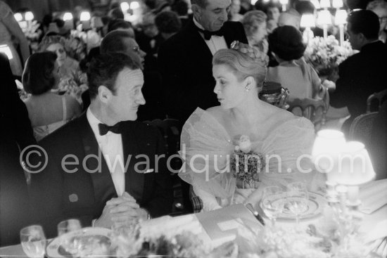 David Niven and Princess Grace of Monaco, formerly actress Grace Kelly. David Niven was one of Grace Kelly’s old Hollywood friends. Niven and his wife every year made the journey from America especially to visit her. They were present at Monte Carlo for the "Bal à l’Opéra". Monte Carlo 1959. - Photo by Edward Quinn