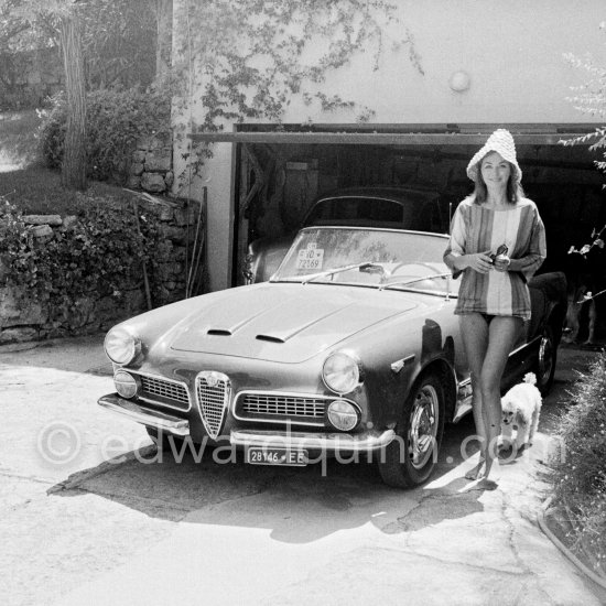 Swedish wife Hjordis Tersmeden of David Niven. Saint-Jean-Cap-Ferrat 1961. Car: Alfa Romeo 2000 Spider Touring 1959. - Photo by Edward Quinn