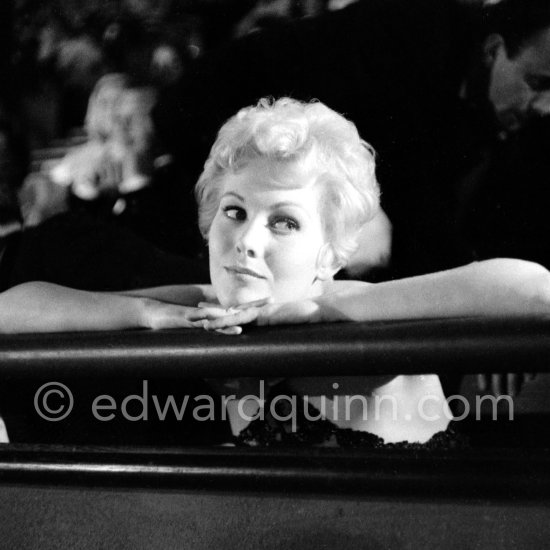 Kim Novak at a gala evening in Cannes in 1956, the year she was voted American number one box-ofﬁce star and Queen of the Cannes Film Festival. - Photo by Edward Quinn