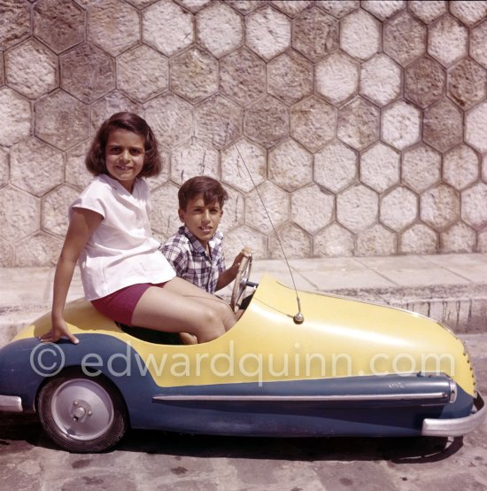 Aristotle Onassis and Tina Onassis\' children Alexander and Christina. Monaco harbor 1957. - Photo by Edward Quinn