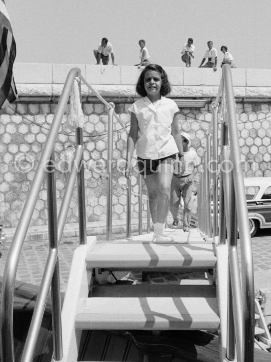 Christina Onassis, daughter of Aristotle Onassis and Tina Onassis. Monaco harbor 1957. - Photo by Edward Quinn