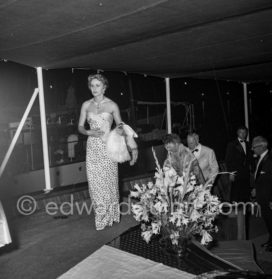 Tina Onassis. Cocktail on Onassis\' yacht Christina. Monaco harbor 1954. - Photo by Edward Quinn