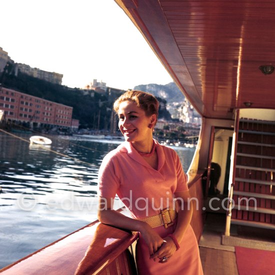 Tina Onassis on board the yacht Christina. Monaco harbor 1955 - Photo by Edward Quinn