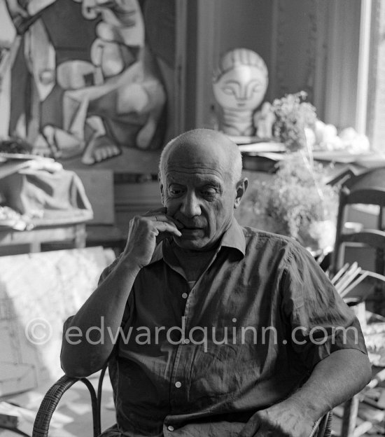 Pablo Picasso in a reflective mood. La Californie, Cannes 1956. - Photo by Edward Quinn