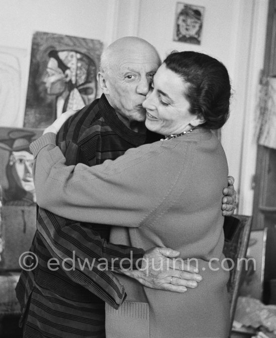 Pablo Picasso on his 75th birthday with Jacqueline. La Californie, Cannes 25.10.1956. - Photo by Edward Quinn