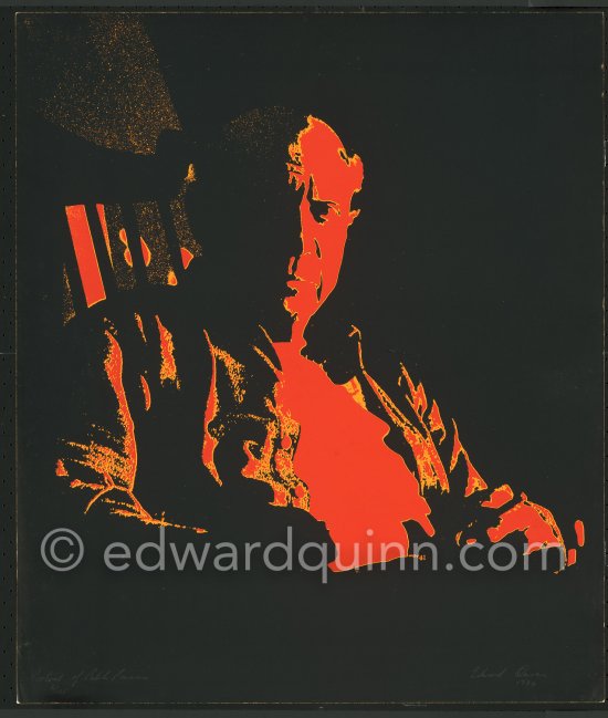 Serigraphy black by Edward Quinn, 1974: Pablo Picasso in the rocking-chair with a special lighting. La Californie, Cannes 1959. Based on the photo Pic590360 - Photo by Edward Quinn