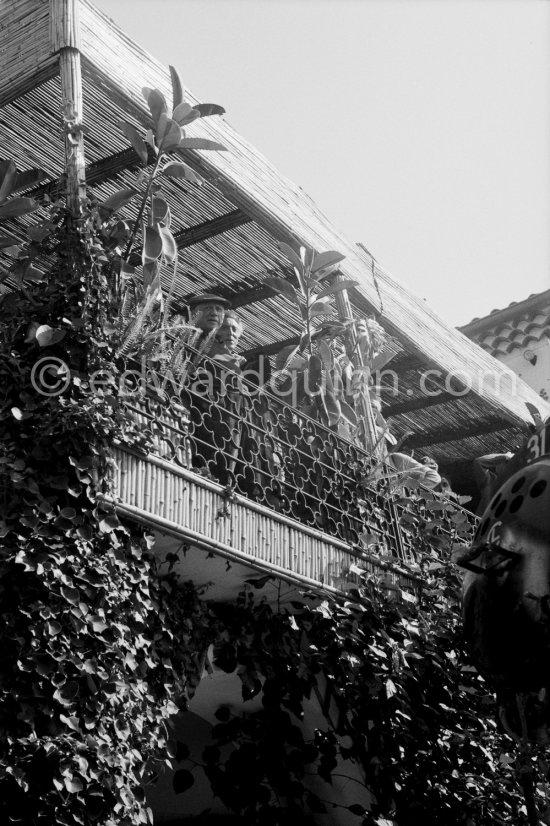 Pablo Picasso and Jean Cocteau. During filming of "Le Testament d’Orphée", film of Jean Cocteau. At Villa Santo Sospir of Francine Weisweiller. Saint-Jean-Cap-Ferrat 1959. - Photo by Edward Quinn