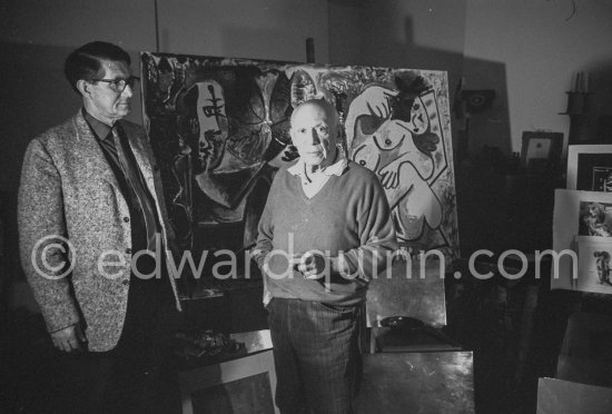 Pablo Picasso with Roland Penrose. Mas Notre-Dame-de-Vie, Mougins 1964. - Photo by Edward Quinn