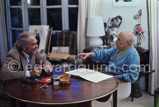 Pablo Picasso and Norman Granz, Jazz music impresario and collector. Mas Notre-Dame-de-Vie, Mougins 1969. - Photo by Edward Quinn