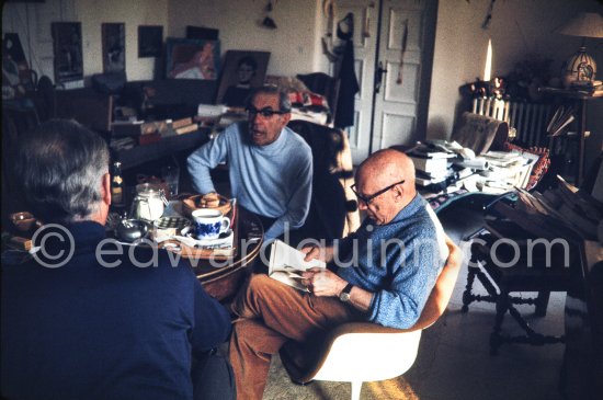 Pablo Picasso and Siegfried Rosengart, Gallery owner in Lucerne. Mas Notre-Dame-de-Vie, Mougins 17.4.1970. (the day of Apollo 13 returning to earth) - Photo by Edward Quinn