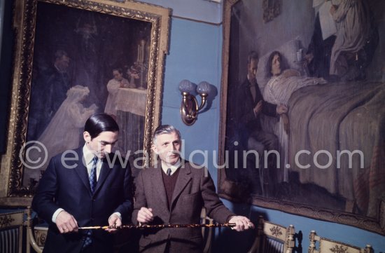 Jaime Vilató on the left and Pablín Vilató at the home of her mother Lola Ruiz Vilató. Pablo Picasso gave the collection his family held in Barcelona (among others the Vilató family, his nephews) to the Museu Pablo Picasso Barcelona. The collection is made up of oil paintings and drawings from his childhood and youth era. Barcelona 1970. - Photo by Edward Quinn