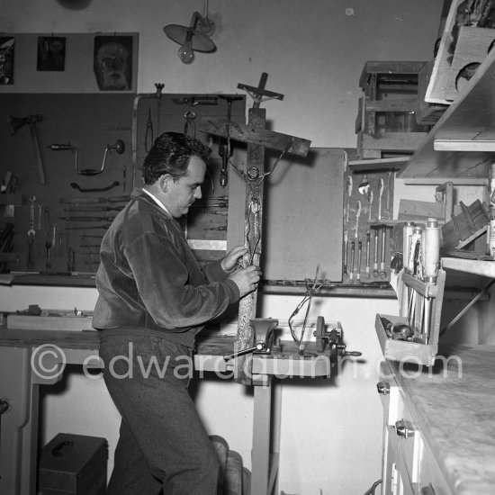 Prince Rainier of Monaco in his workshop at Villa Iberia, Saint-Jean-Cap-Ferrat 1954. - Photo by Edward Quinn