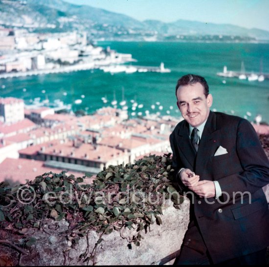 Prince Rainier in the gardens of the palace on the Rocher of Monaco-Ville 1954. - Photo by Edward Quinn
