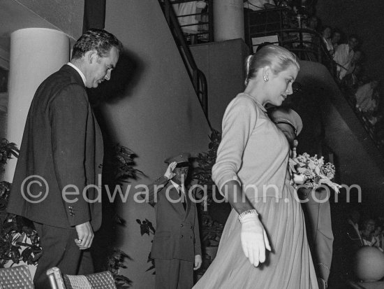 Princess Grace and Prince Rainier attending operette performance at Stade Louis II. Monaco 1956. (Grace Kelly) - Photo by Edward Quinn