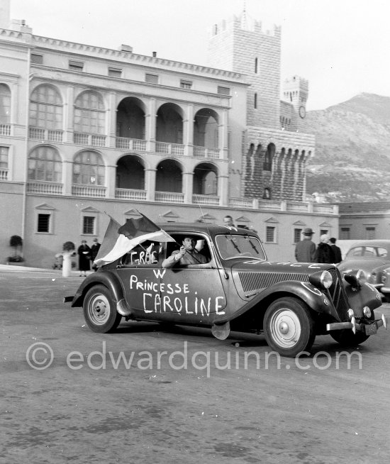 Celebrating the birth of Princess Caroline. Monaco-Ville 1957. Car: 1951 Citroën Traction Avant 11B Normale - Photo by Edward Quinn
