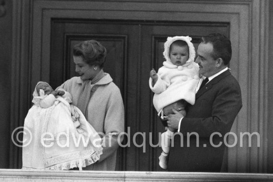 Baptism of Prince Albert. Princess Grace with Albert, Prince Rainier with Caroline. Monaco 1958 - Photo by Edward Quinn