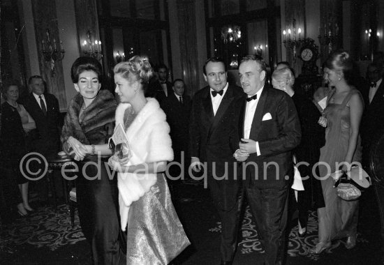 Prince Rainier, Princess Grace, Aristotle Onassis, Maria Callas. Gala des Rois, charity gala for refugees, Hotel de Paris. Monte Carlo 1963. (Grace Kelly) - Photo by Edward Quinn