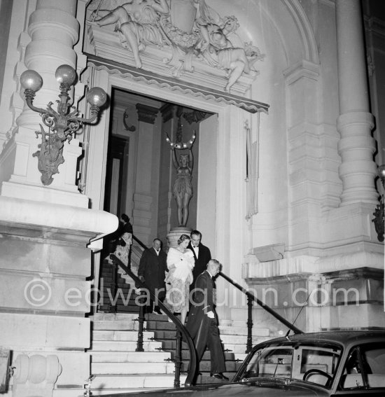 Prince rainier and Princess Grace leaving Ballet "Le Rendez-vous manqué", gala performance Monte Carlo 1957. Car: 1956 Rolls-Royce Silver Cloud I, #LSXA243, Standard Steel Sports Saloon. Detailed info on this car by expert Klaus-Josef Rossfeldt see About/Additional Infos. (Grace Kelly) - Photo by Edward Quinn