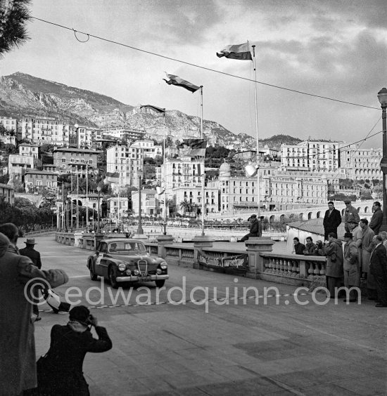 Winner of the Rallye N° 277 Trévoux / Crovetto on Delahaye taking part in the regularity speed test on the circuit of the Monaco Grand Prix. Rallye Monte Carlo 1951. - Photo by Edward Quinn