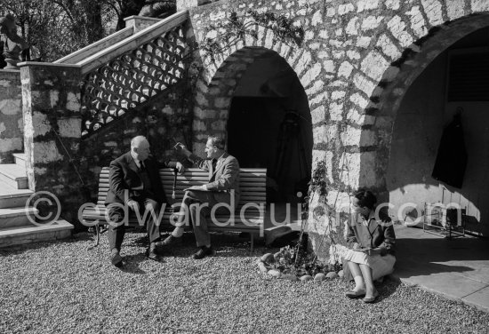 Jean Renoir talks to Huw Wheldon about his father, the painter Auguste Renoir. BBC program Monitor, episode Father and Son. At Domaine des Collettes, the estate of the Renoir family. Cagnes-sur-Mer 1962. - Photo by Edward Quinn