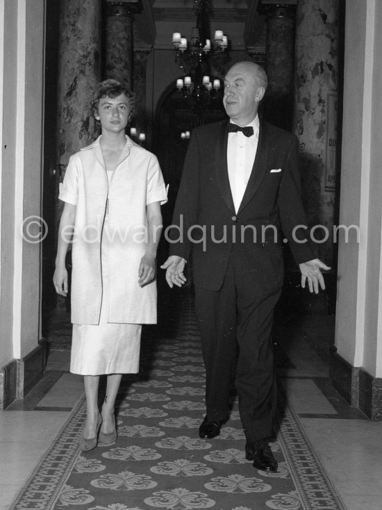 Françoise Sagan and Otto Preminger. He was the director of "Bonjour Tristesse". Cannes Film Festival 1956. - Photo by Edward Quinn