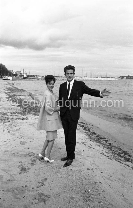 Natalie Wood and Warren Beatty on the beach. Cannes Film Festival 1962. - Photo by Edward Quinn