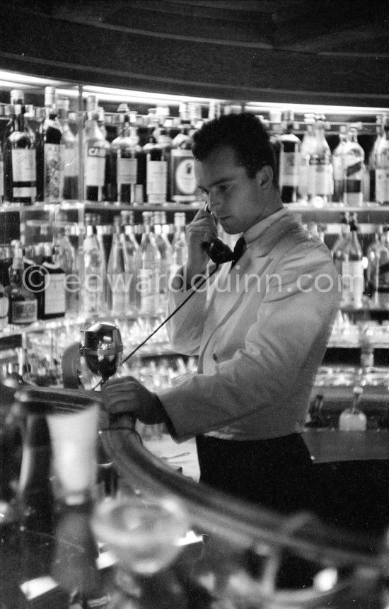 At the bar of the yacht Christina. Monaco harbor 1954. - Photo by Edward Quinn