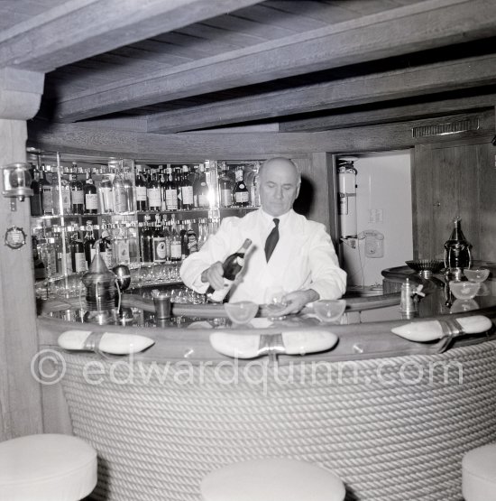 At the bar of yacht Christina. Monaco harbor 1954. - Photo by Edward Quinn