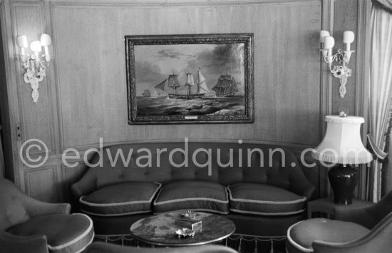 On board Onassis\' yacht Christina. Monaco harbor 1955. - Photo by Edward Quinn